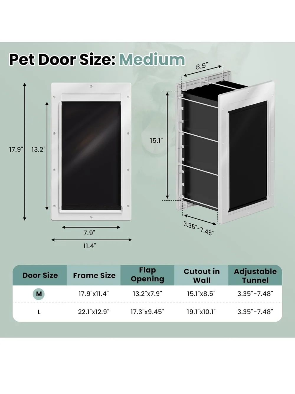 3-Flap Medium Dog Door Wall Mount Plastic Pet Door Tunnel Up to 45 lbs